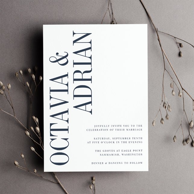 Parallel | Modern marin och vit typografi Bröllop Inbjudningar (Skapare uppladdad)