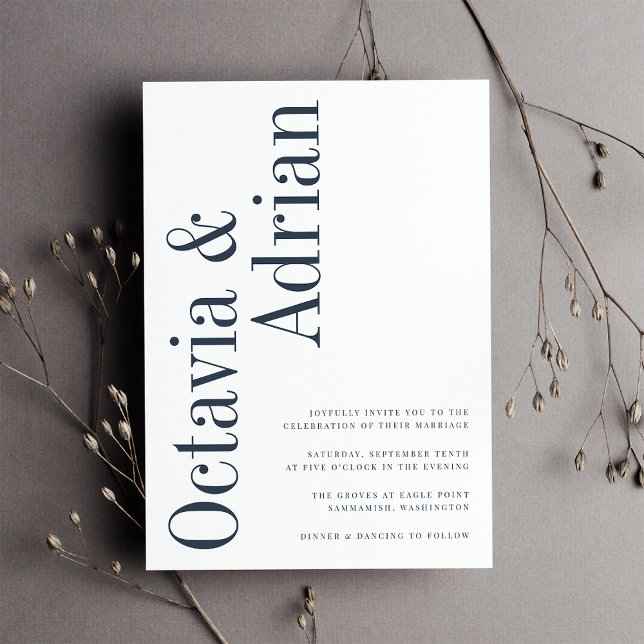 Parallel | Modern marin och vit typografi Bröllop Inbjudningar (Skapare uppladdad)