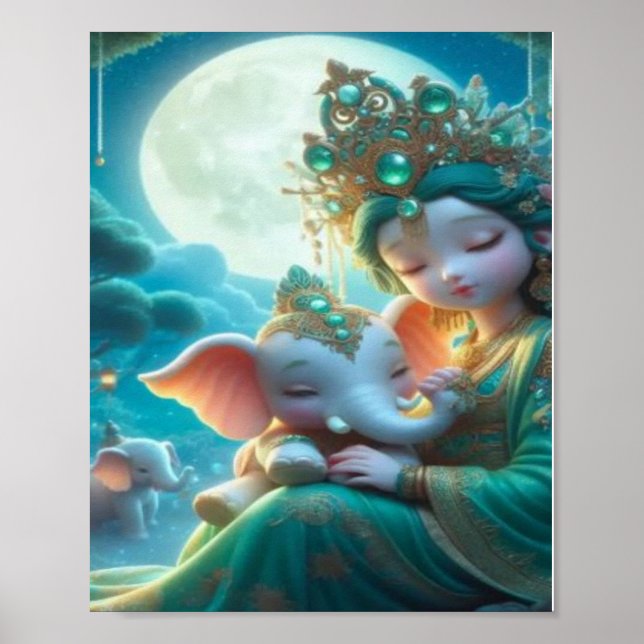 Parallel Realms Baby Goddess och Baby elefant Poster (Framsidan)
