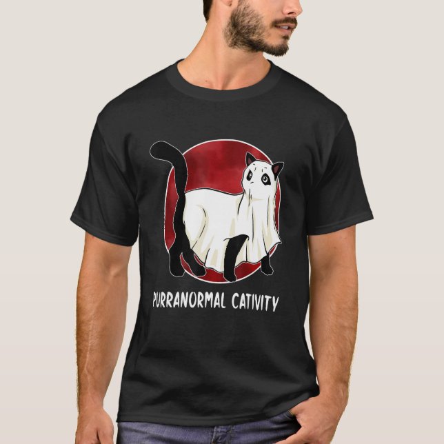 Paranormal Cat Lover Spooky Ghost Kitten T Shirt (Framsida)