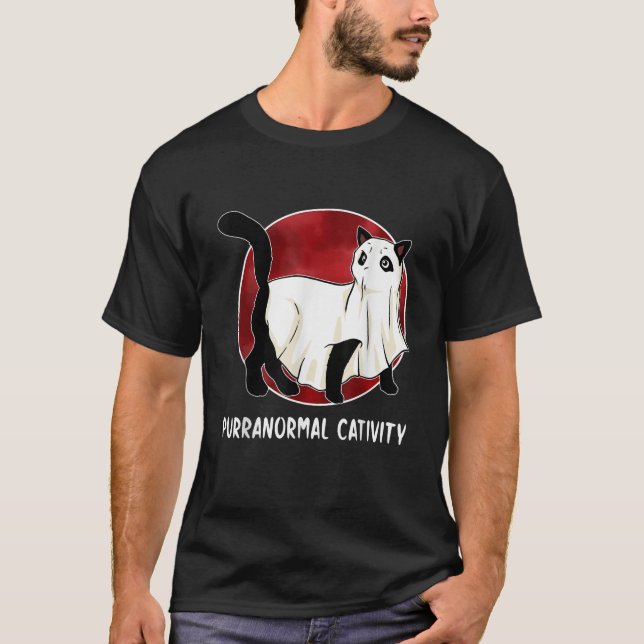 Paranormal Cativity Kattälskare Kuslig Spök Kattun T Shirt (Framsida)