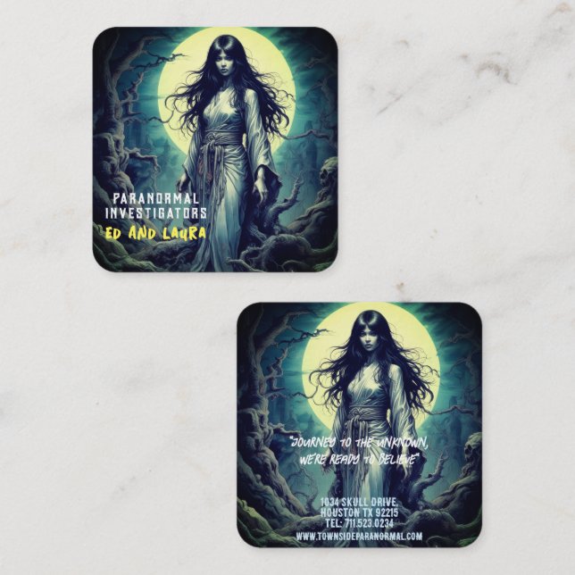Paranormal Investigator Haunted Ghost Fyrkantigt Visitkort (Fram/baksida)