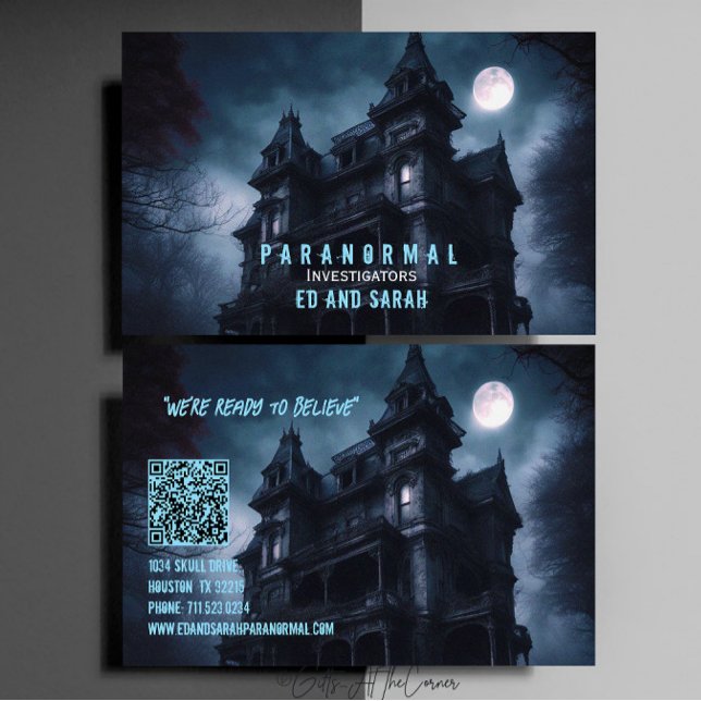 Paranormal Investigator Haunted House Måne Visitkort (Skapare uppladdad)
