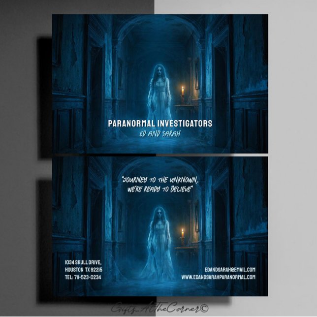 Paranormala Utredare Kusliga Spökdamens Hemsökelse Visitkort (Skapare uppladdad)