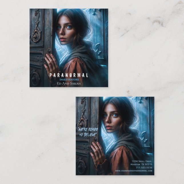 Paranormisk utredare: fyrkantigt visitkort (Fram/baksida)