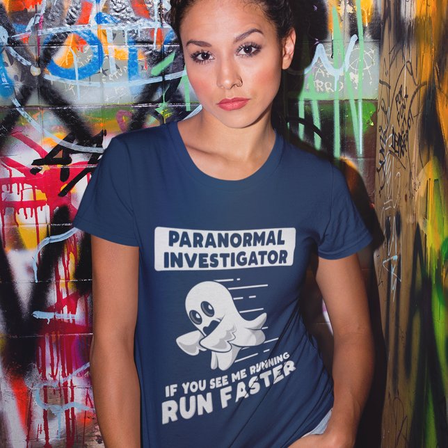 Paranormutredare Springa snabbare Halloween fest T Shirt (Halloween Paranormal Investigator Run Faster Womens Navy Blue T-shirt)