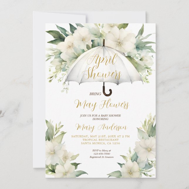 Paraplla April Showers Hämta maj-blommor Inbjudningar (Framsida)