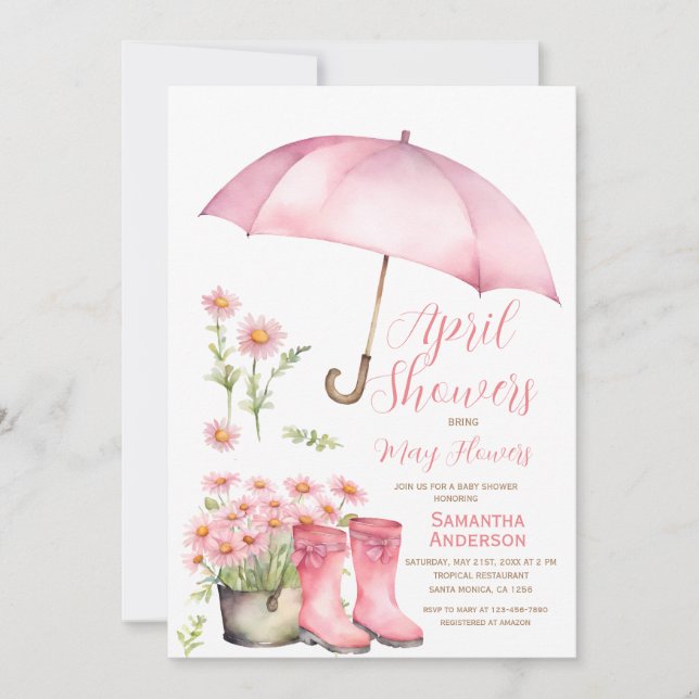 Paraplla April Showers Hämta maj-blommor Inbjudningar (Framsida)
