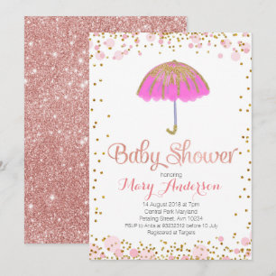 Paraplla Baby Shower-inbjudan Guld Glitter ROSA Inbjudningar