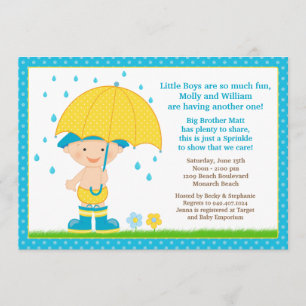 Paraplla Baby Sprinkle Shower Blue för pojke Inbjudningar
