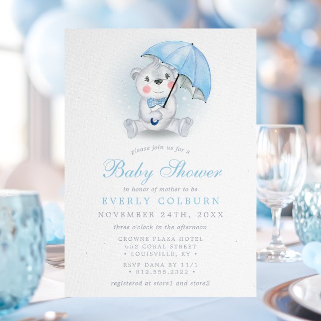 Paraplla Bear Boy Baby Shower Inbjudningar (Skapare uppladdad)