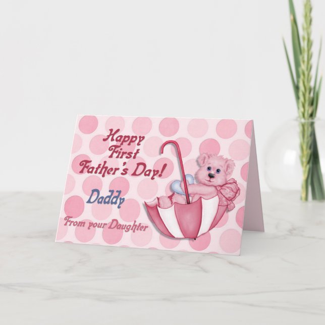 Paraplla Bear Rosa - Första Fars dag Kort (Framsida)