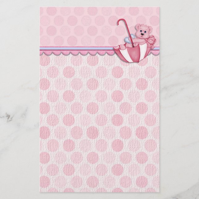 Paraplla Bear Rosa Polka dots Baby Brevpapper (Framsida)
