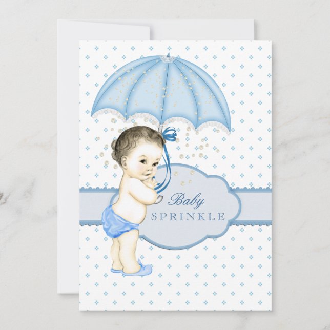 Paraplla Boy Sprinkle Baby Shower Inbjudningar (Framsida)