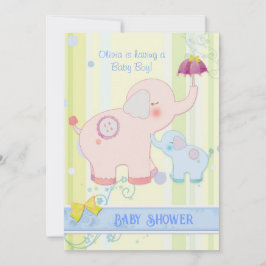 Paraplla Elephants Pojke Baby Shower Inbjudningar