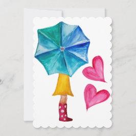Paraplla Girl Watercolor Hearts Julkort