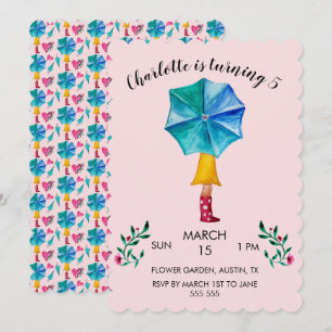 Paraplla Girl Watercolor Hearts Julkort
