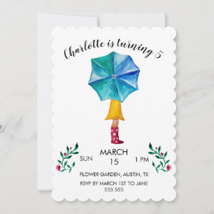 Paraplla Girl Watercolor Hearts Julkort