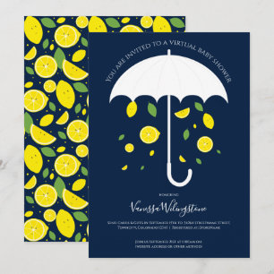 Paraplla Lemons Blue White Virtuell Baby Shower Inbjudningar