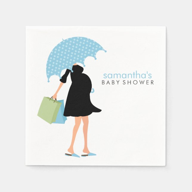 Paraplla Mamma Baby Shower {blue} Pappersservett (Framsidan)
