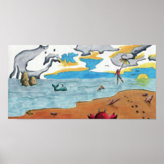 Paraplla Ride över havet Poster