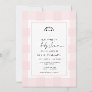 Paraplla Rosa Gingham Baby Shower Inbjudningar