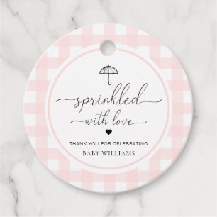 Paraplla Rosa Gingham Sprinkled with Kärlek Gåvor Etiketter