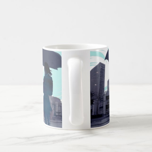 Paraplla Silhouette i Rain Blue Coffee Mugg (Handtag)