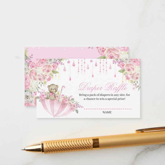 Paraplla Sprinkle Baby Nalle Diaper Raffle en Tilläggskort (Fram/Back In Situ)