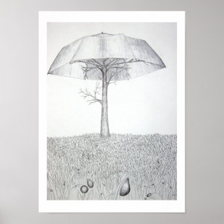 Paraplla Träd B&W Poster
