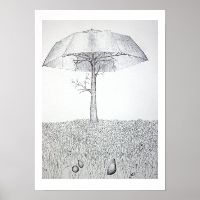 Paraplla Träd B&W Poster (Framsidan)