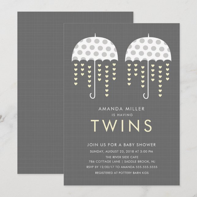 Paraplla TWILLINGARS Baby Shower-inbjudan Inbjudningar (Fram/baksida)
