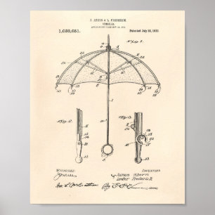 Paraply 1912 Patent Art Old Peper Poster