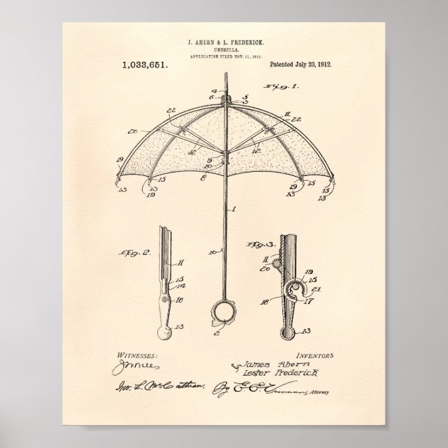 Paraply 1912 Patent Art Old Peper Poster (Framsidan)