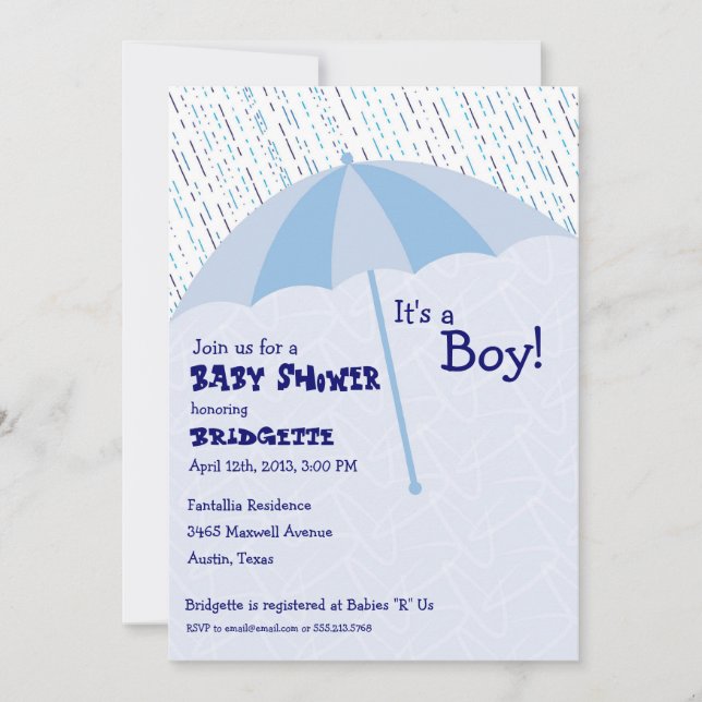Paraply Baby Shower Blue-inbjudan Inbjudningar (Framsida)
