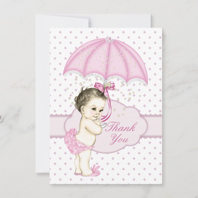 Paraply Babyflicka Sprinkle Baby Shower Tackkort Tack Kort (Framsida)