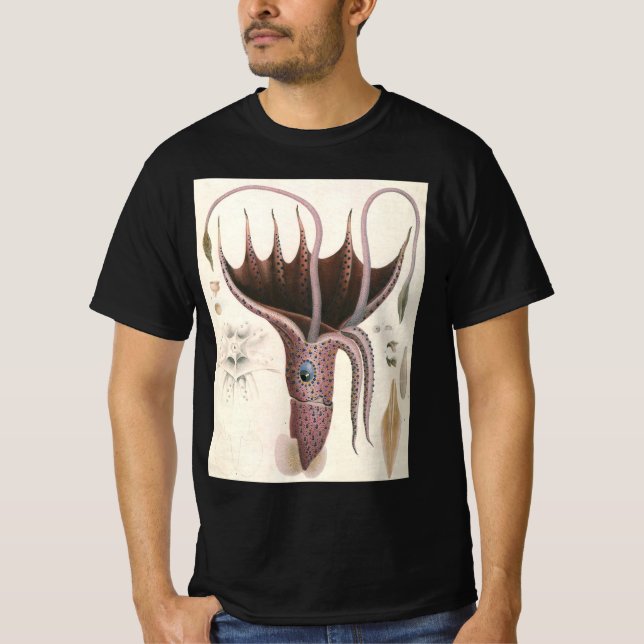 Paraply Bläckfisk, Antika Marina Djur Tee Shirt (Framsida)