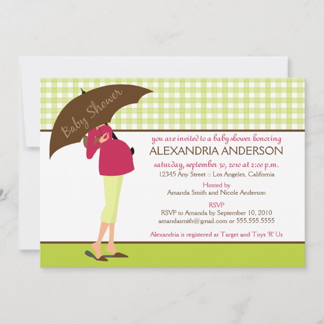 Paraply Mamma Gingham Baby Shower Inbjudan (kalk) (Framsida)