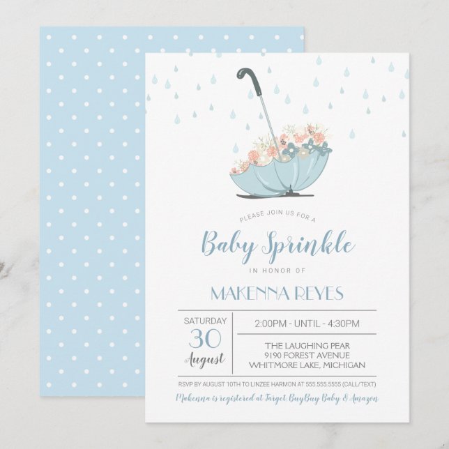 Paraply med blommor Kön Neutral Baby Sprinkle Inbjudningar (Fram/baksida)