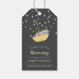 Paraply med blommor Yellow Baby Shower Favor Presentetikett