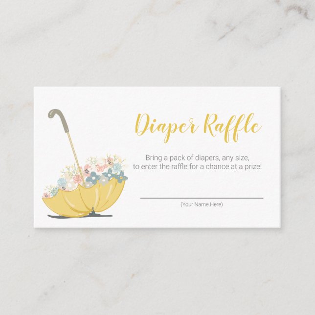 Paraply med Flowers Gult Diaper Raffle Biljett Tilläggskort (Framsida)