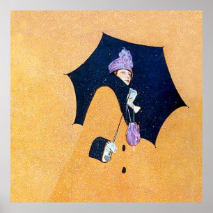 Paraply och snö av C Coles Phillips Poster