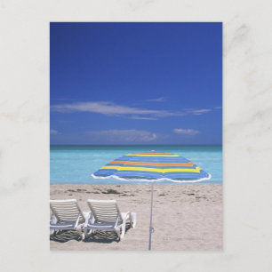 Paraply och två lounge-stolar på stranden, Miami Vykort