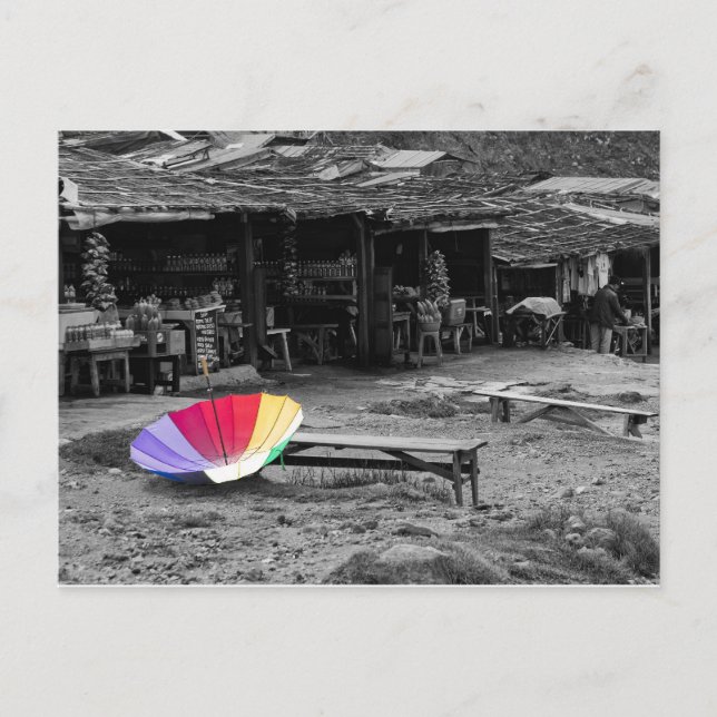 Paraply på en marknad vykort (Framsida)