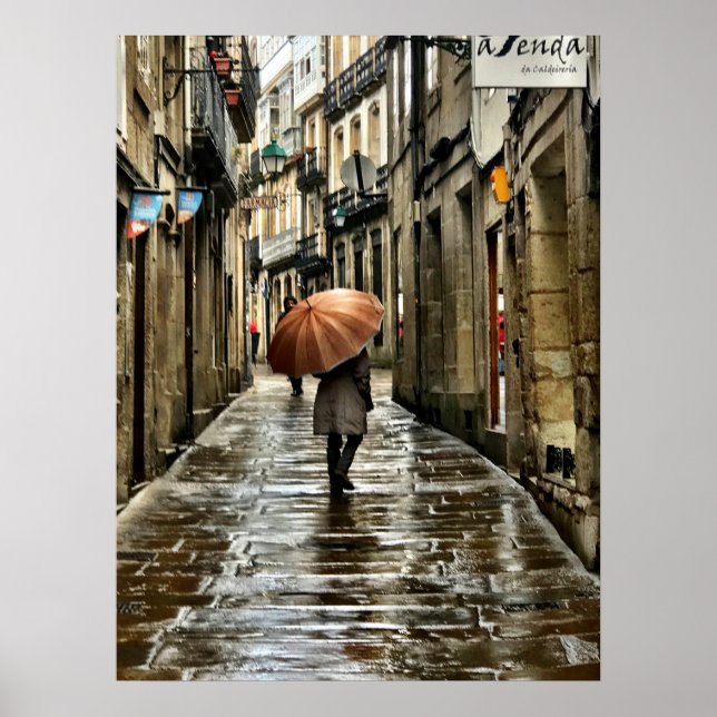 Paraply på gatorna Santiago De Compostela Poster (Framsidan)