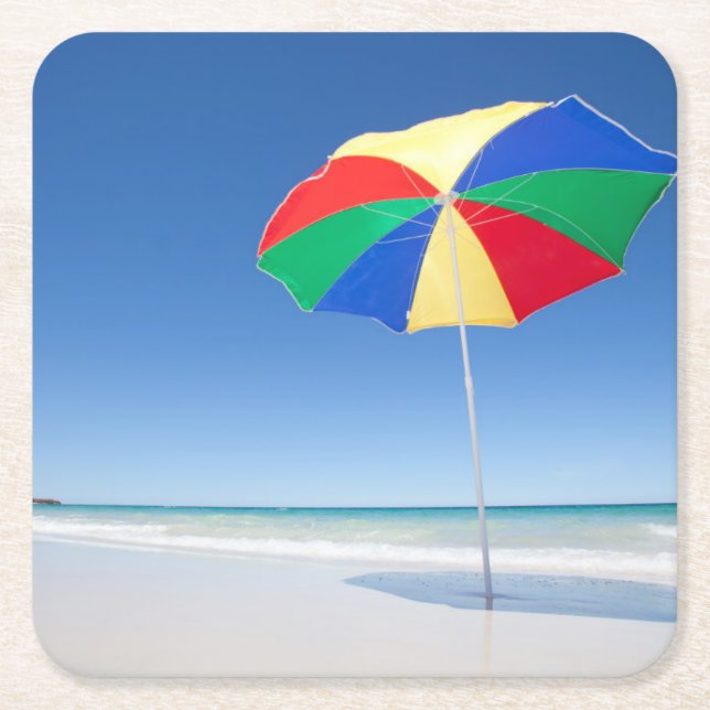 Paraply på strand | Australien Underlägg Papper Kvadrat (Framsidan)