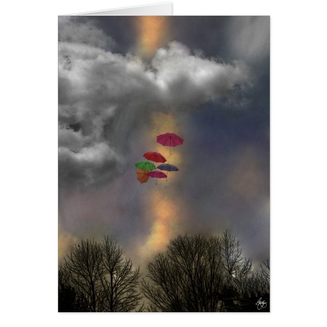 Paraplyer i en Cloudscape Hälsningskort (Framsidan)