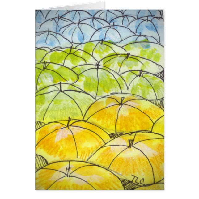 paraplyer i springtime hälsningskort (Framsidan)