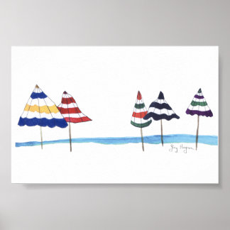 Paraplyer på Beach Poster och skriver ut