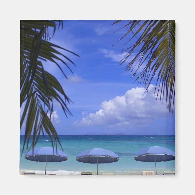 paraplyer på strand, St. Maarten, Karibien Magnet (Framsidan)